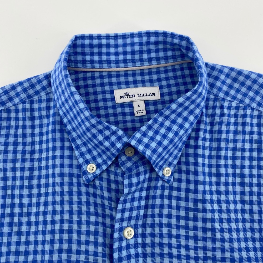 Peter Millar Mens Blue Gingham Plaid Long Sleeve Button Down Shirt Large L - Picture 5 of 9